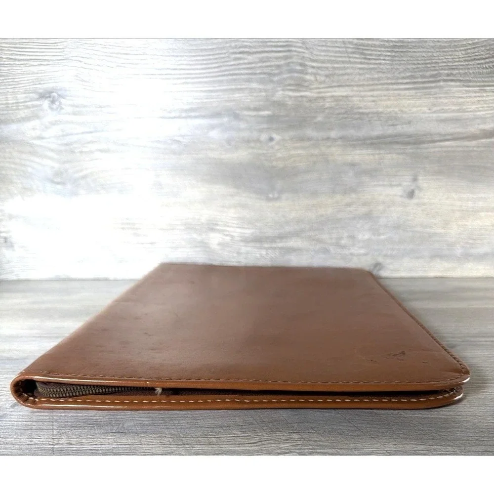 Vtg Top Grain Cowhide Portfolio Business Folder Zippered NBC National Brief Case